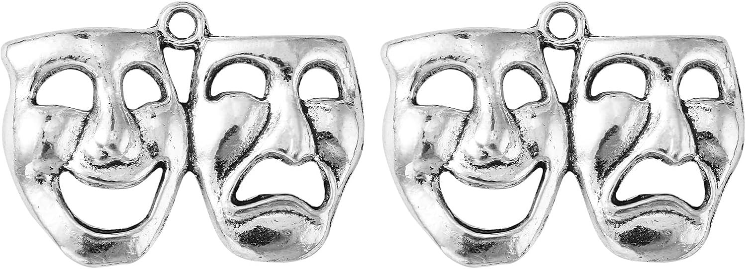 Theater Mask Charm Pendant Drama Comedy Tragedy Unisex Jewelry Alloy Silver
