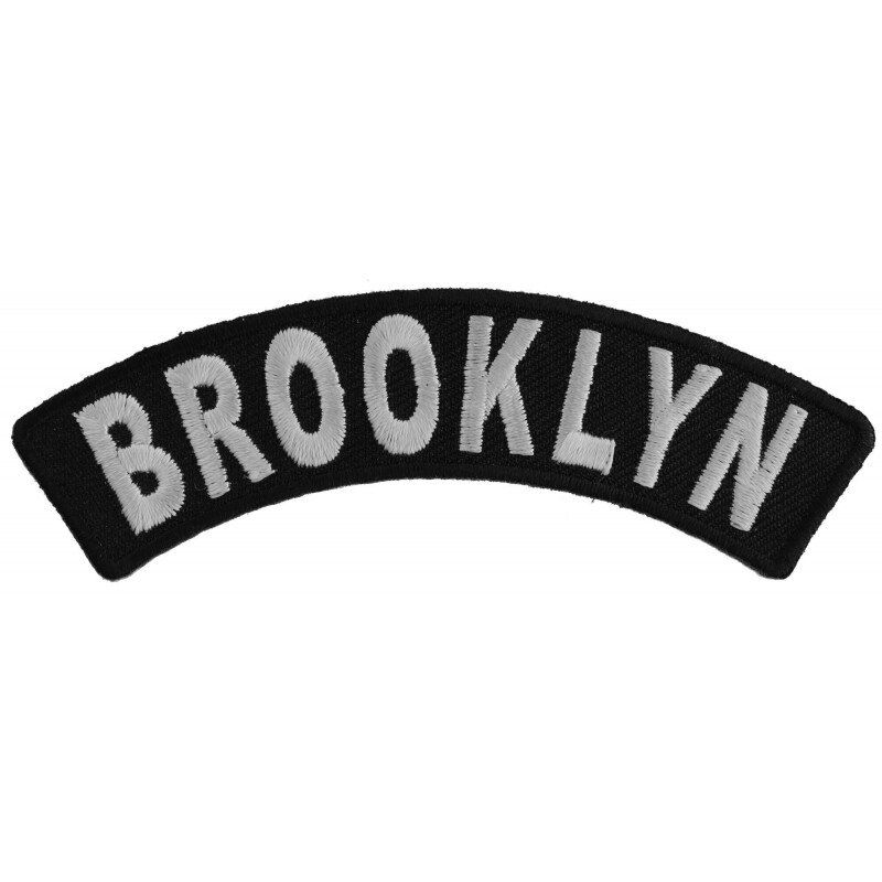 Brooklyn Biker Top Rocker Sew on Iron on Embroidered Patch 4″ x 1.3/4″