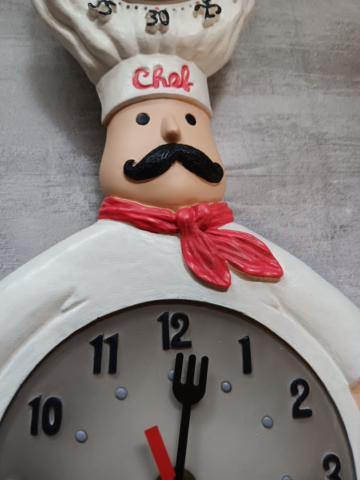 Vntg Kitchen Chef Wall Clock Cutlery Arms Built in Timer Pendulum Shoes RARE NIB