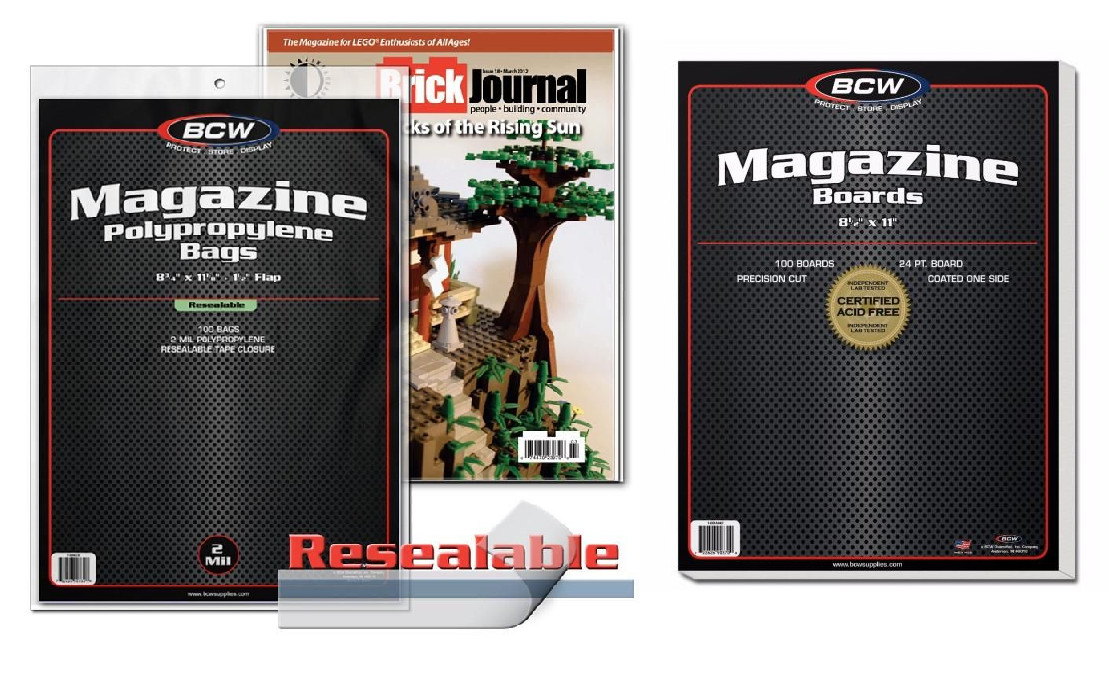 (100) BCW Resealable Magazine Storage Bags + 100 BCW Brand Backing Boards Combo