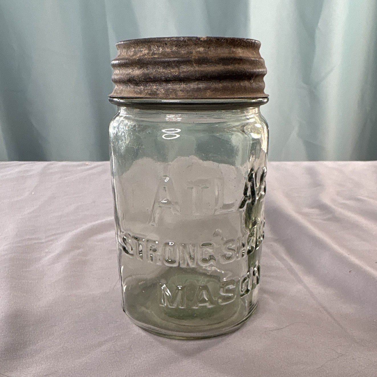 Atlas Vintage Clear Glass Mason Jar Bottle Type Jar with Metal Screw Lid,