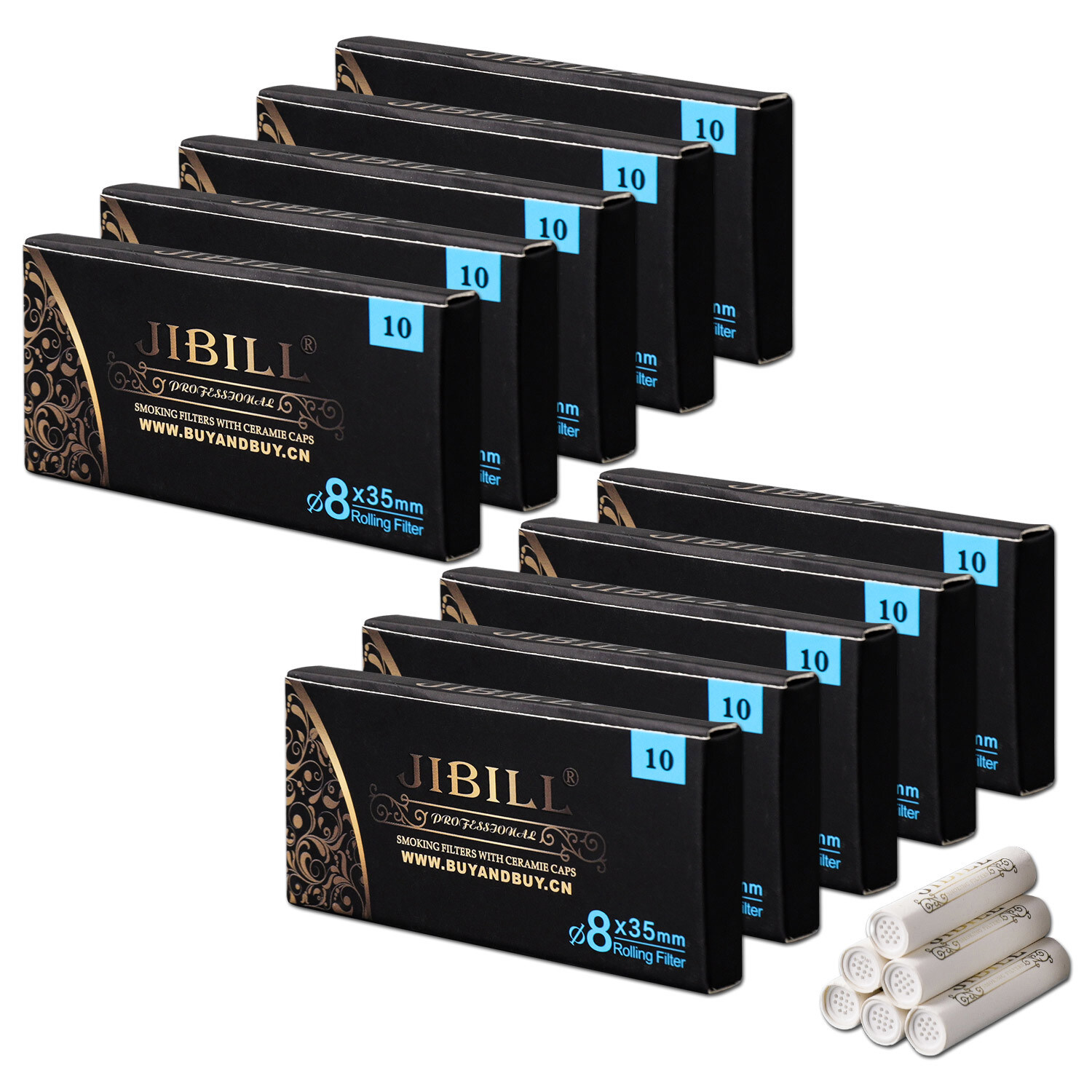 JIBILL Pipe Filter For 8mm Pipe Stem 100pcs Activated Carbon Tobacco Pipe Filter