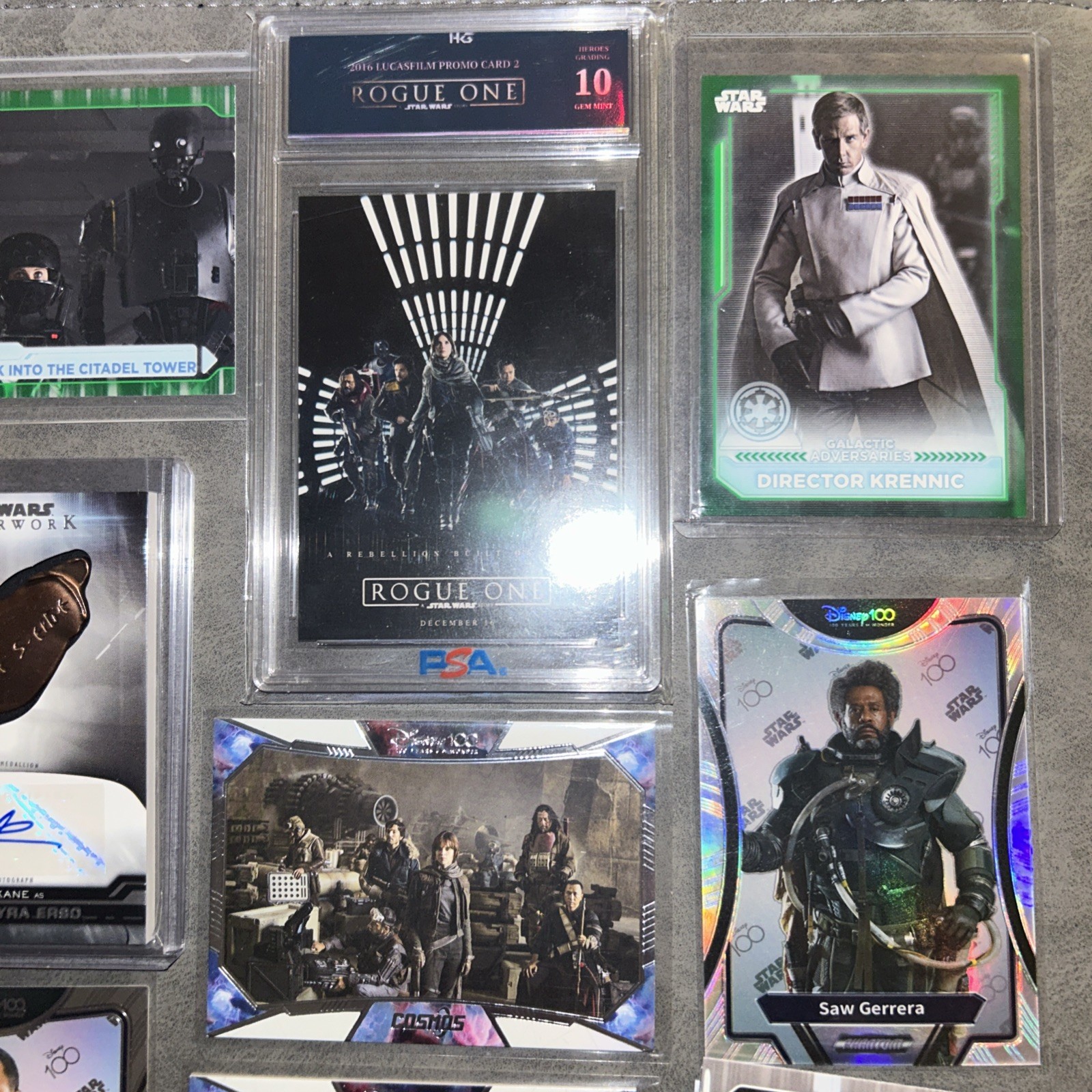 Star Wars Rogue One Cassian Andor Jyn Erso serial numbered & Bonus trading Cards