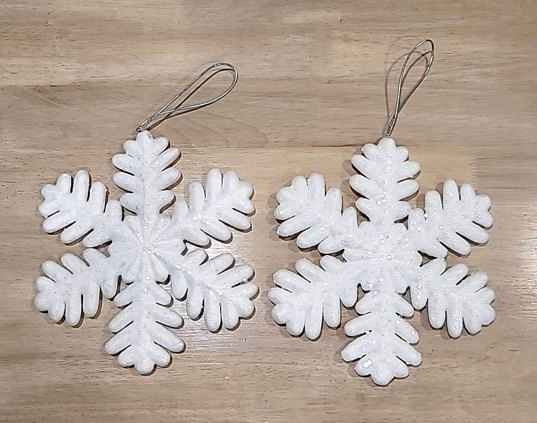 Set of 2 Large 9″ White Glittered Foam Snowflake Ornaments