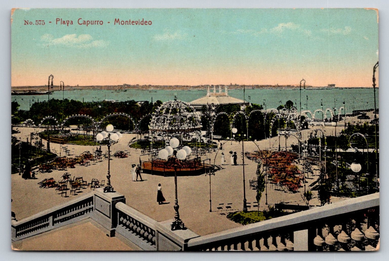 Montevideo Uruguay Playa Capurro Park Cafe Vintage Postcard A. Carluccio