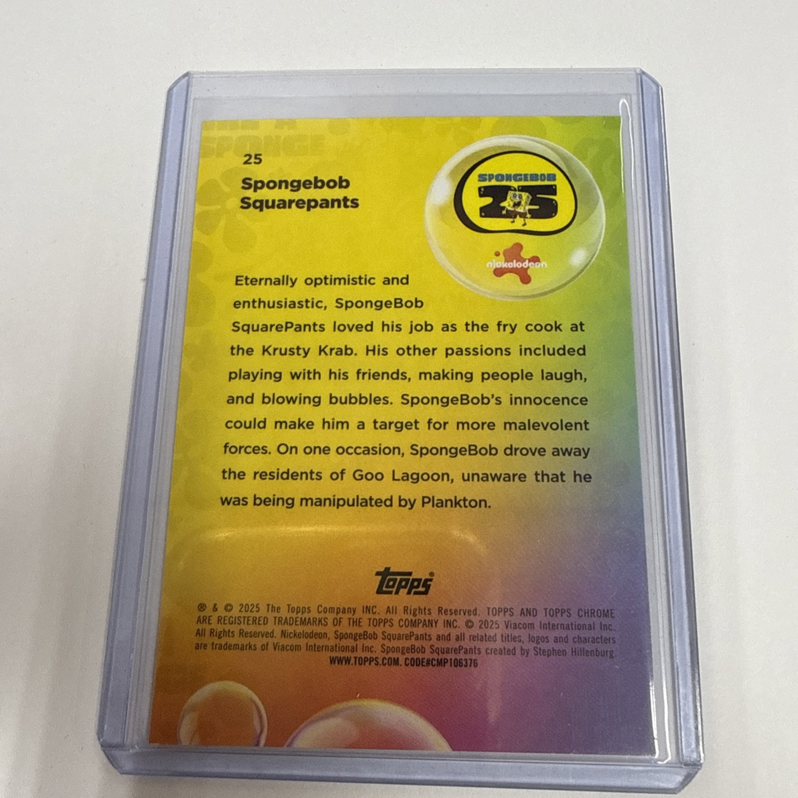 2025 Topps Chrome SpongeBob SquarePants #25 SpongeBob SquarePants Silver Base