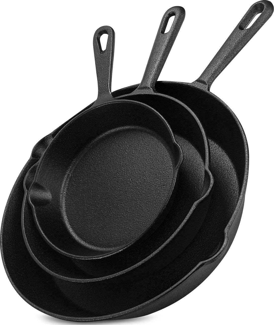 Cast Iron Skillets 3 Piece Set, Chefs Pan, Pre Seasoned Cast Iron Skillets, 6, 8