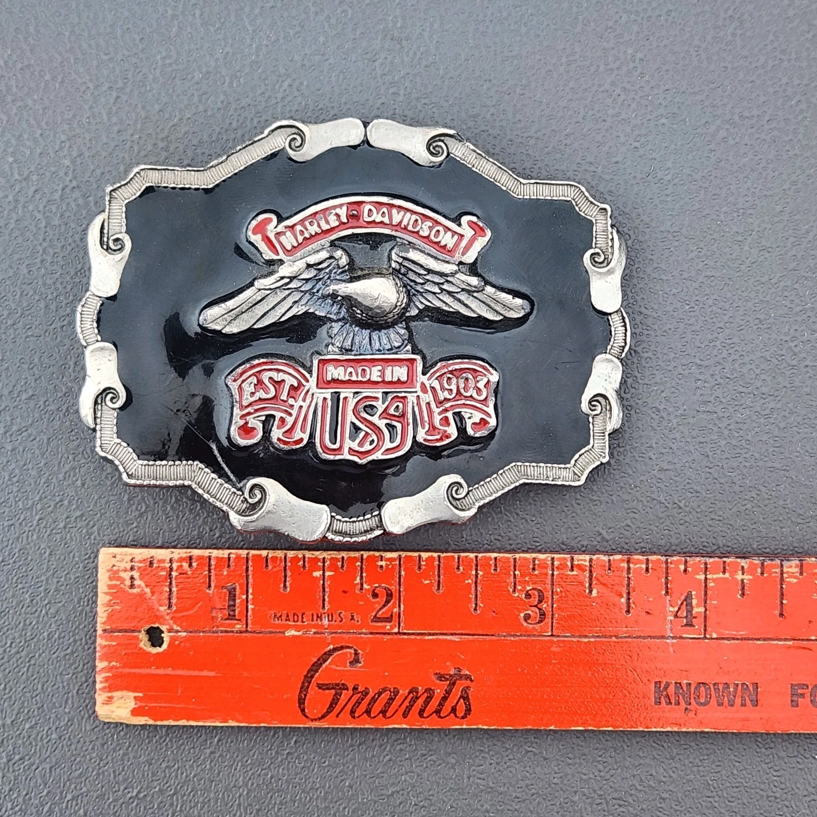 Harley-Davidson Made In USA Flying Eagle Red/Black Enamel 901 Belt Buckle Heavy