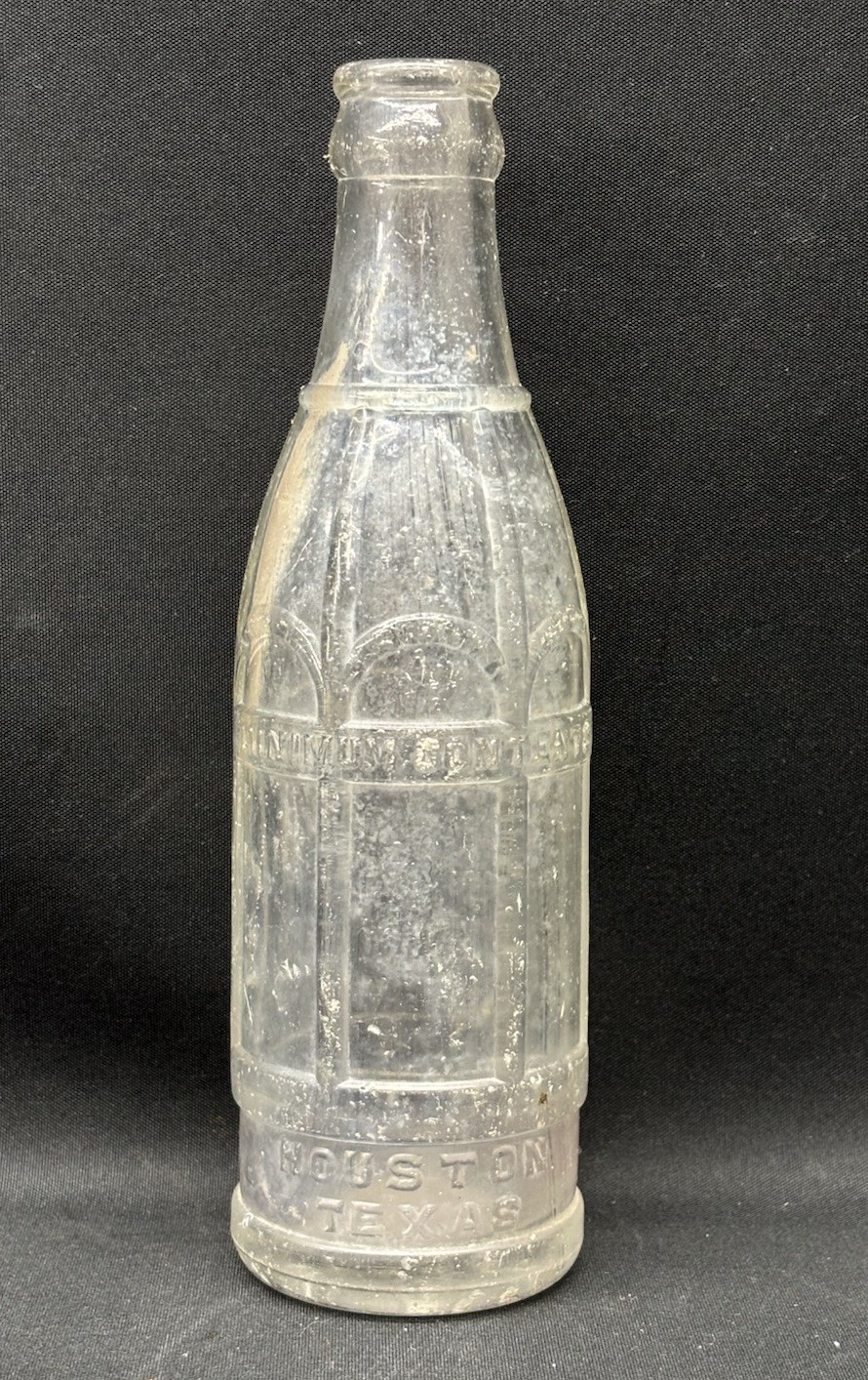 Vintage 1930s Sunset Heights W-C Houston Texas Art Deco Soda Bottle Rare Clear