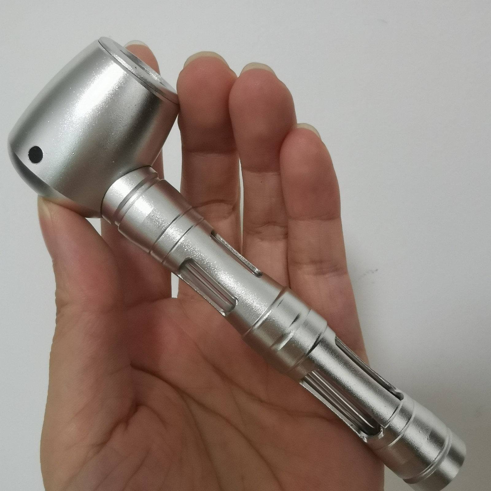 Silver 4.7″ Hollow Aluminum Alloy Hand Pipe with Glass Tube Smoking Bowl