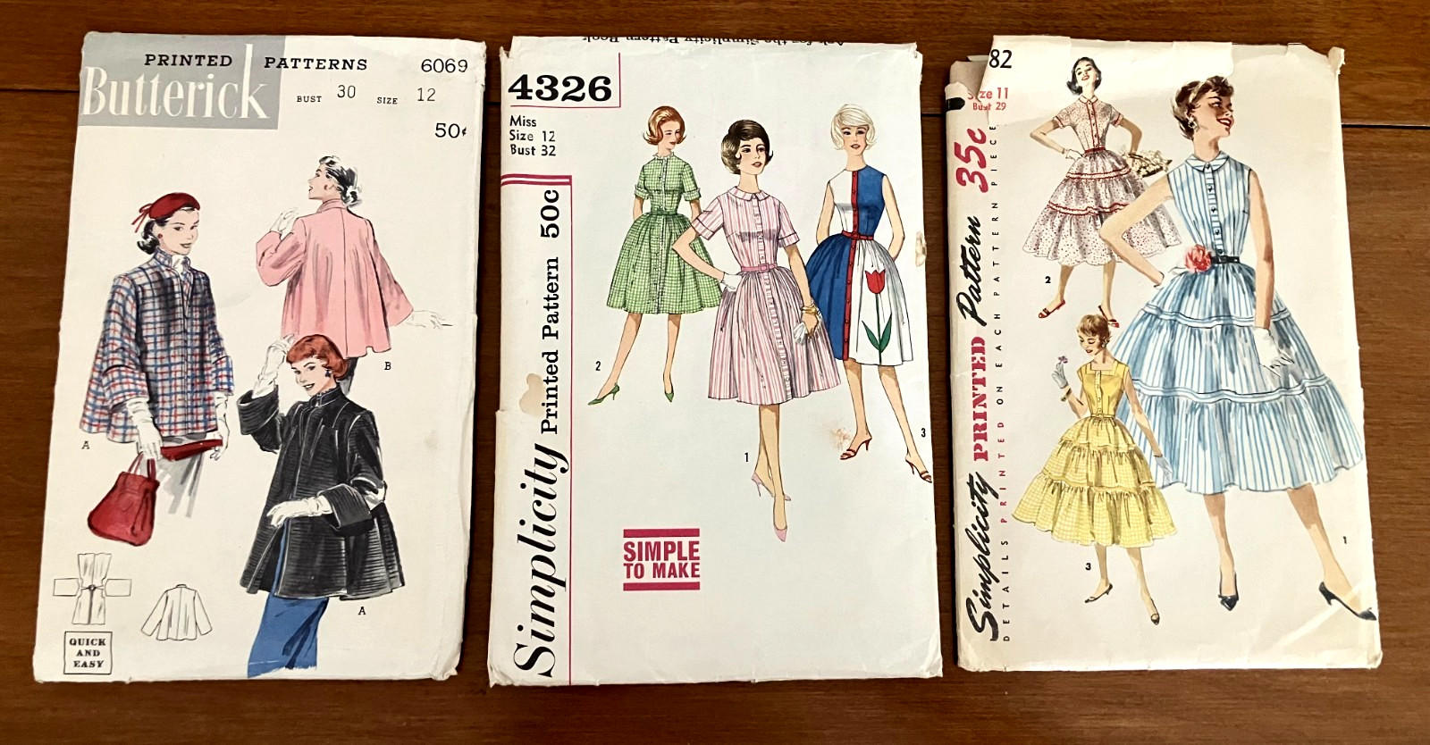 Lot of 3 Vtg ’50s / ’60s Simplicity / Butterick Coat / Dress Patterns – Uncut