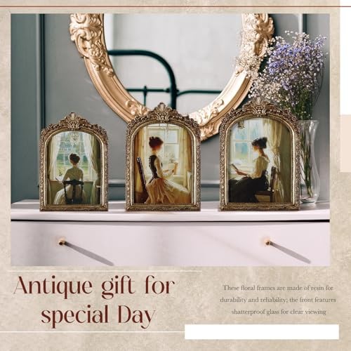 3 Pcs Vintage Picture Frames Antique Set Baroque 4×6, 5×7, 6×8 Inches Elegant