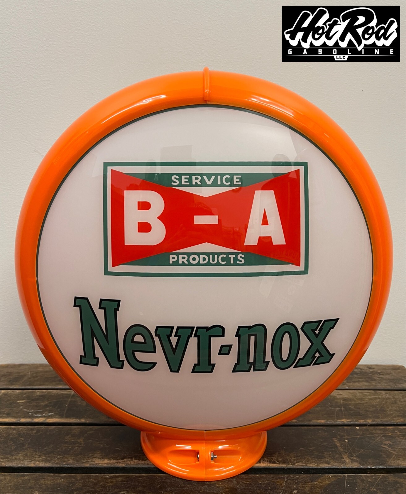 BA BRITISH AMERICAN Nevr-Nox Reproduction 13.5″ Gas Pump Globe – (Orange Body)