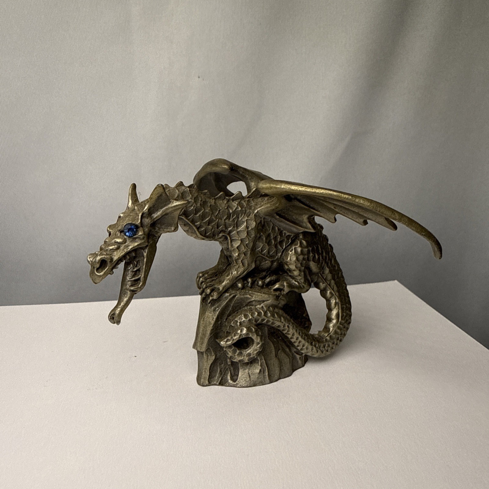 Vintage Hudson Pewter Dragon With Blue Eyes 2.5” Stamped 1987