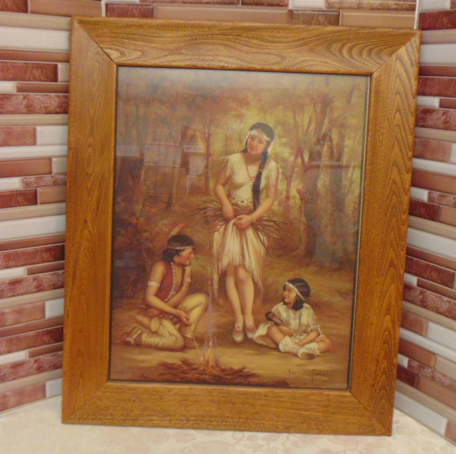 Children of the forest, Native american ADELAIDE HIEBEL Signed Print With Frame