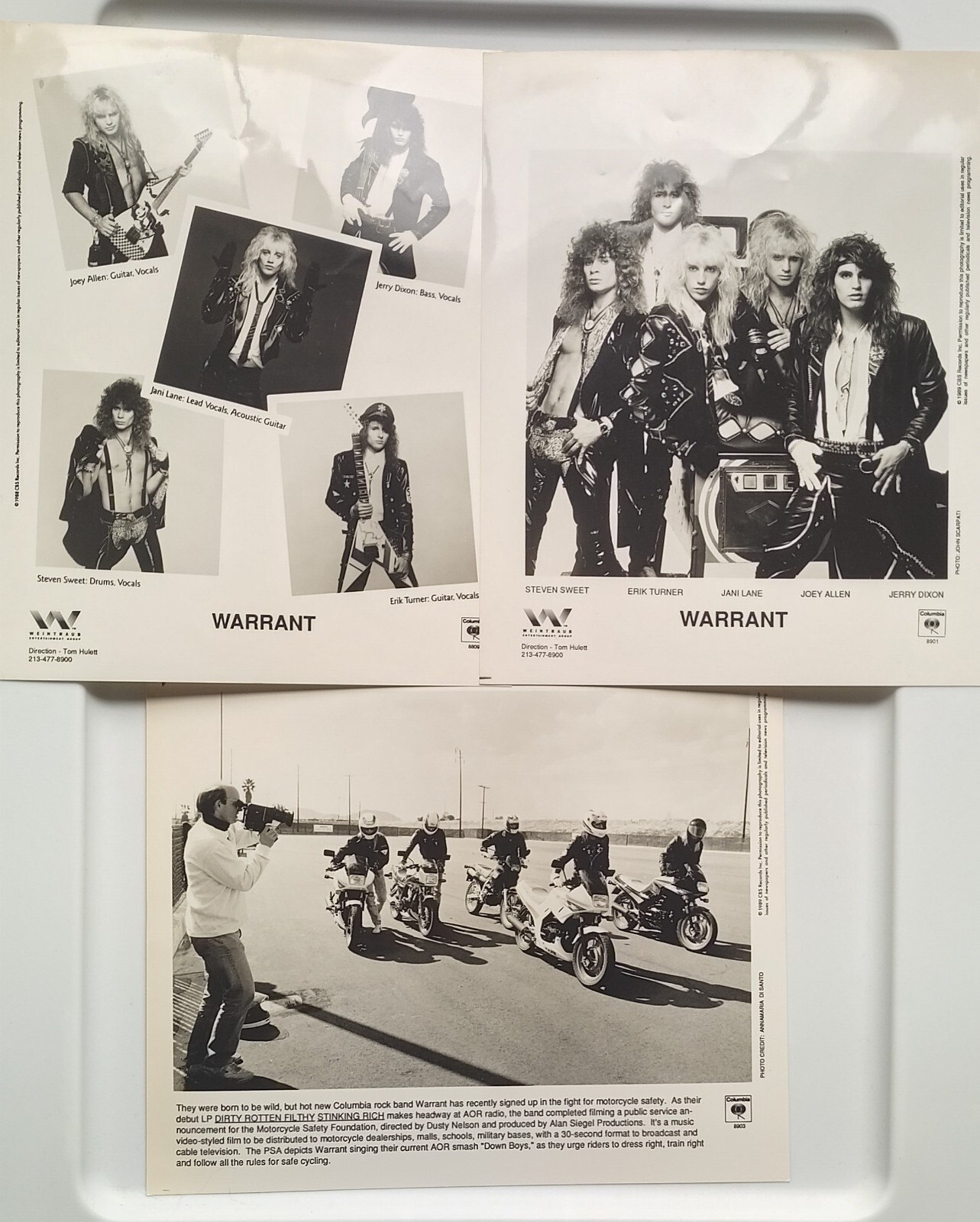 ORIGINAL WARRANT RARE!! rock band (3x- PRESS PHOTOS plus more