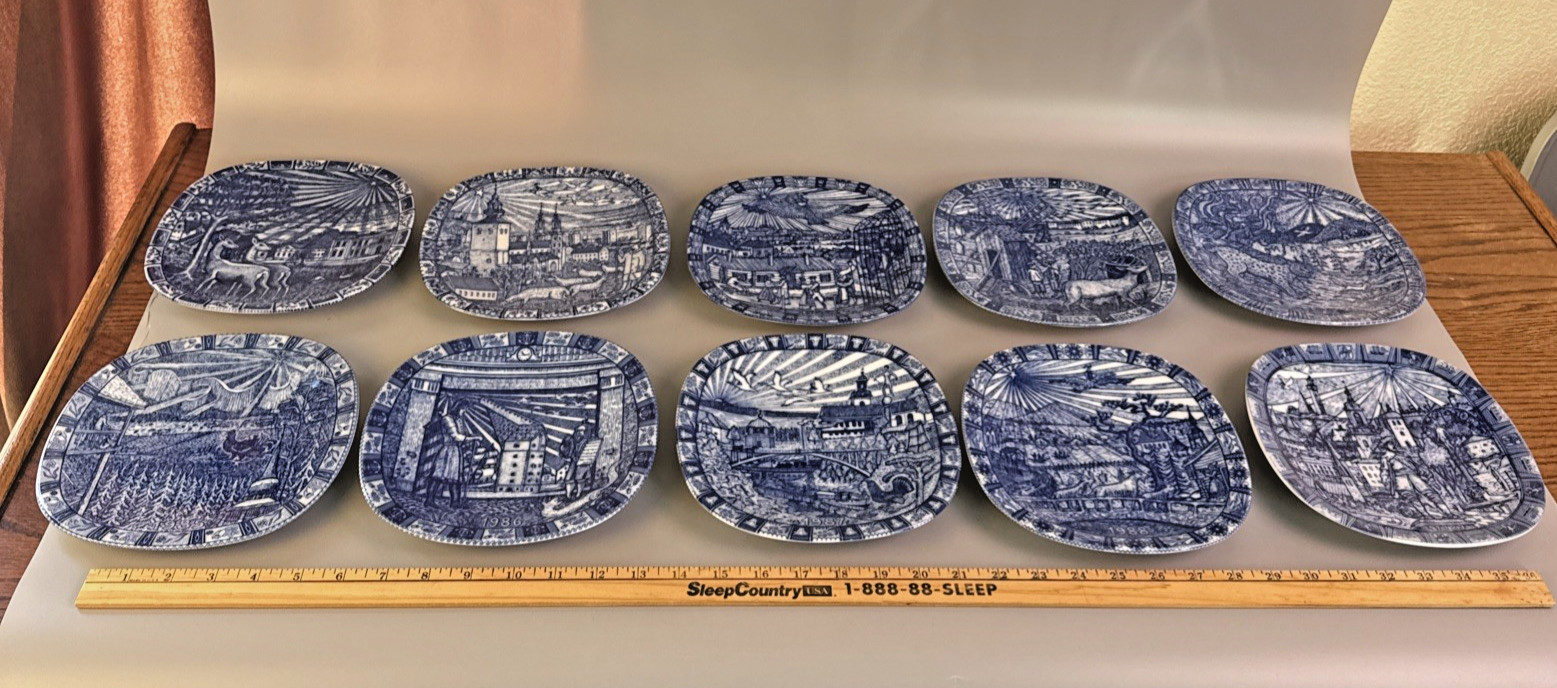 JULEN RORSTRAND Plates Lot Of 10 Sweden – Blue White Limited Edition 1980 – 89