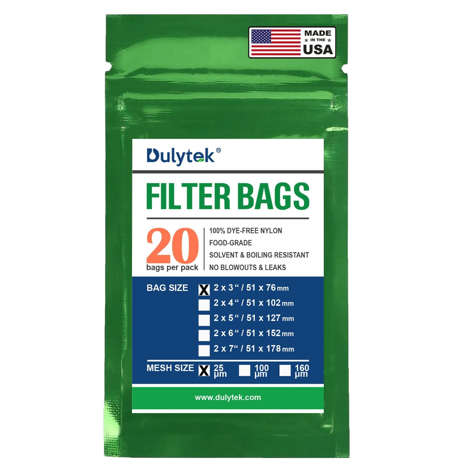 Dulytek Nylon Filter Bags 20 Pcs, 25 Micron, 2″x3″, Double-Stitched USA