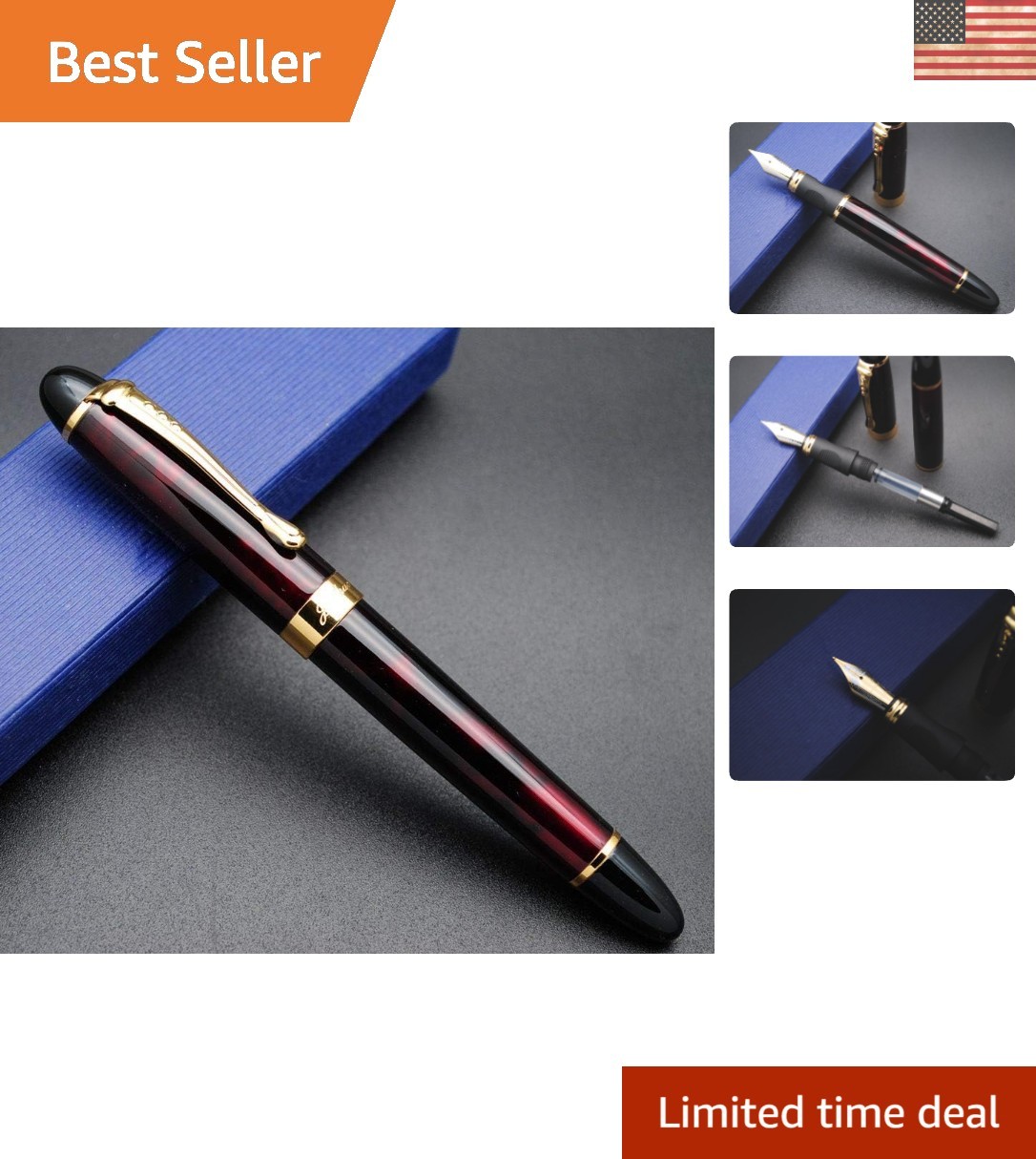 Stylish X450 Fountain Pen with 0.5mm Medium Nib – Durable Metal, Red Ice Finish