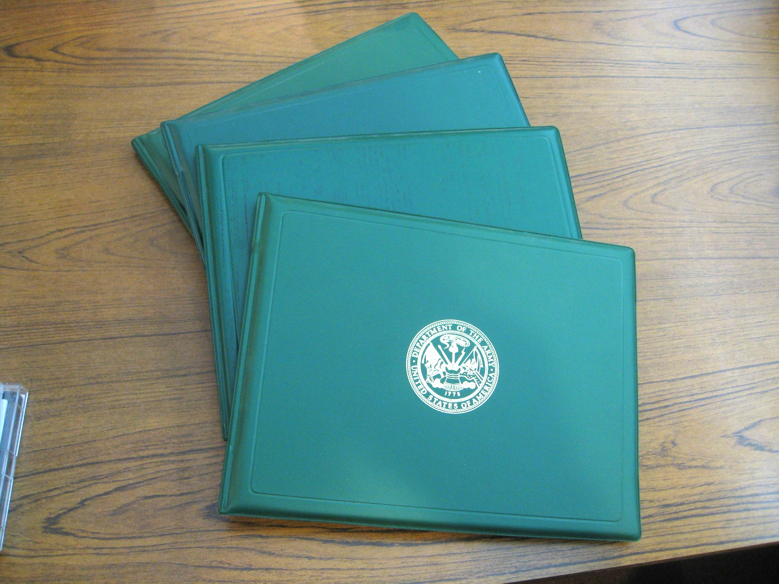 Lot of 4 US Department of Army Award Certificate Folder Holder 8 1/2 X 11 Green