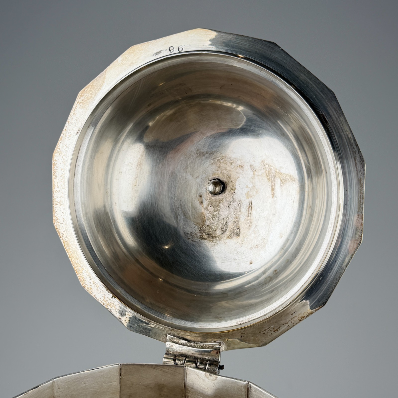 Neo-Classical Silver Plated Decagonal Butter Tub Biscuit Box Lion Mask Handles