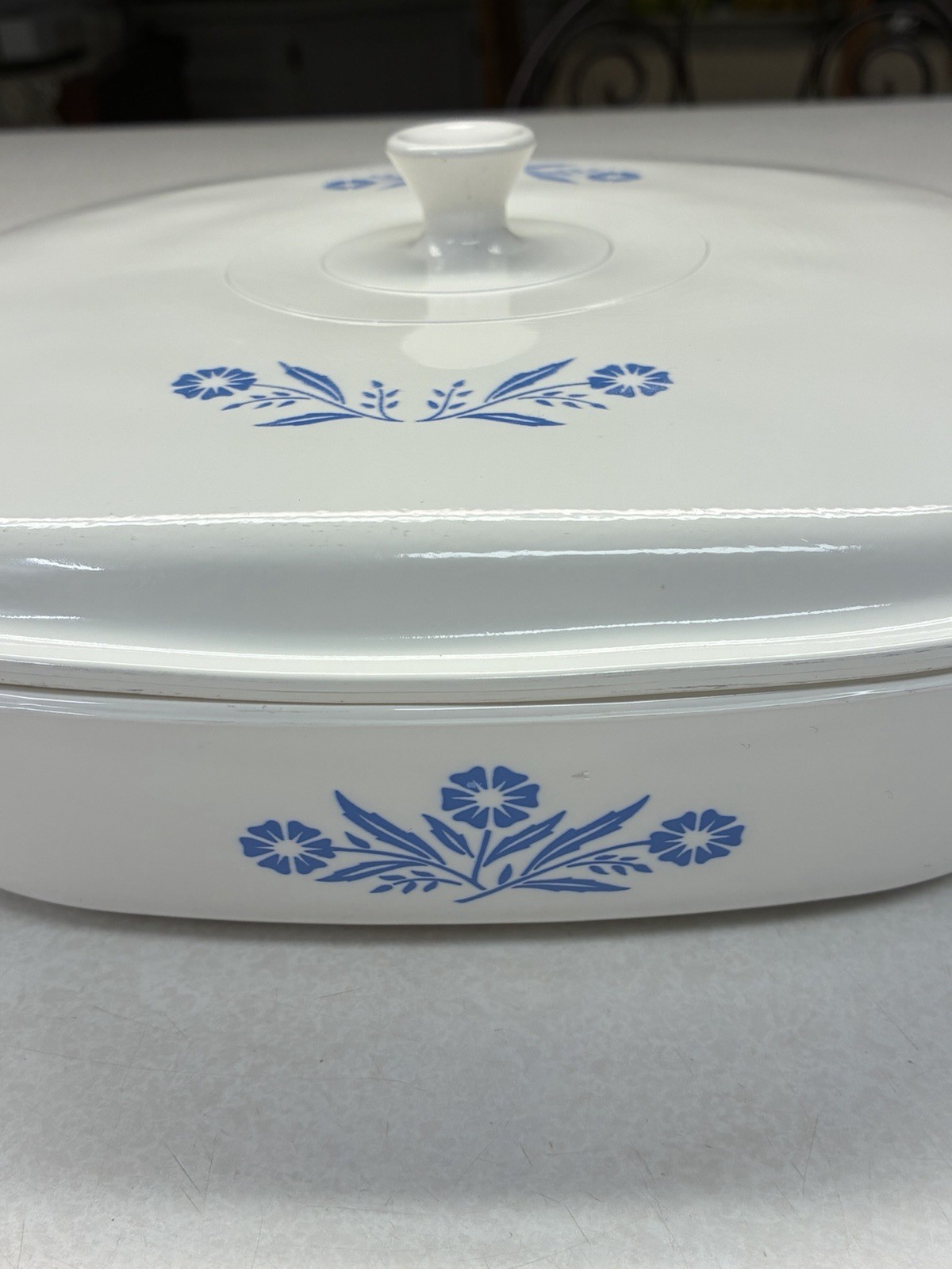 Corning Pyroceram Cornflower Blue 10” Casserole White Lid Factory Flaw ‘60-‘61