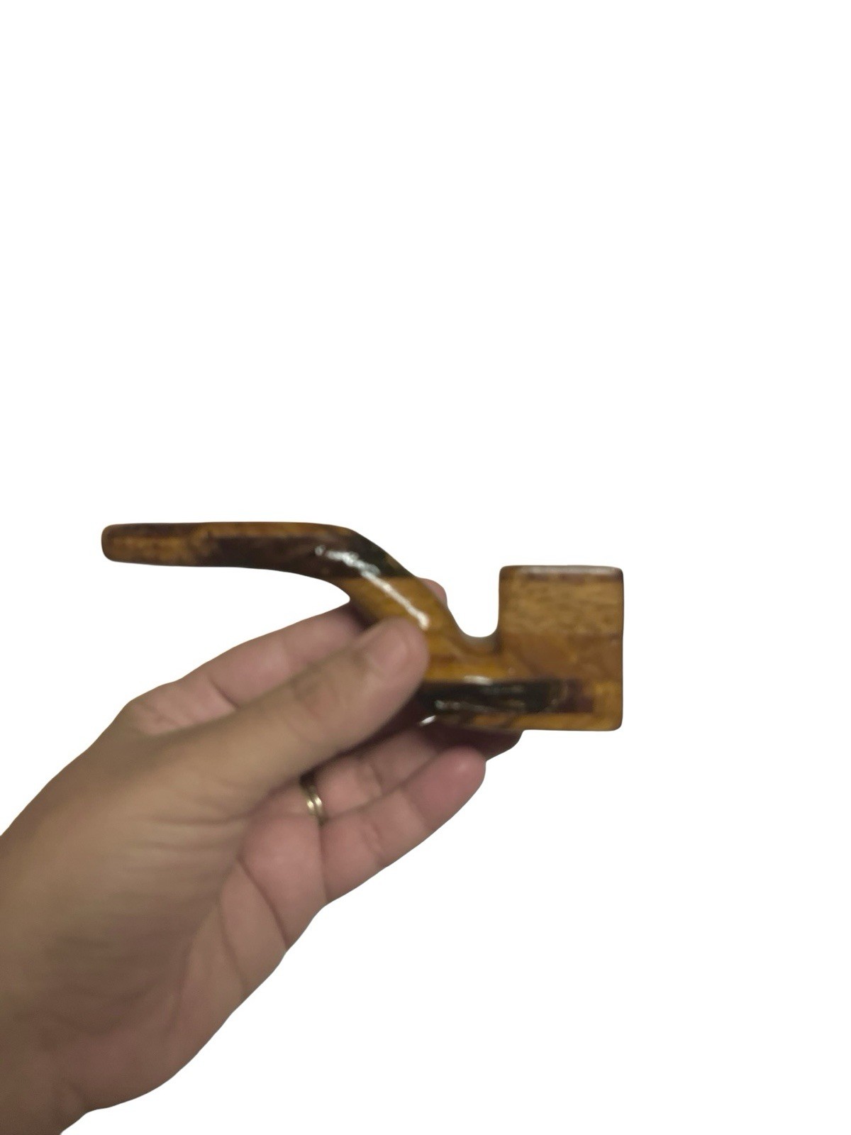 Artisan Wood Tobacco Pipe Bent Stem Squared Bowl Burl Grain Metal Stamp Mark