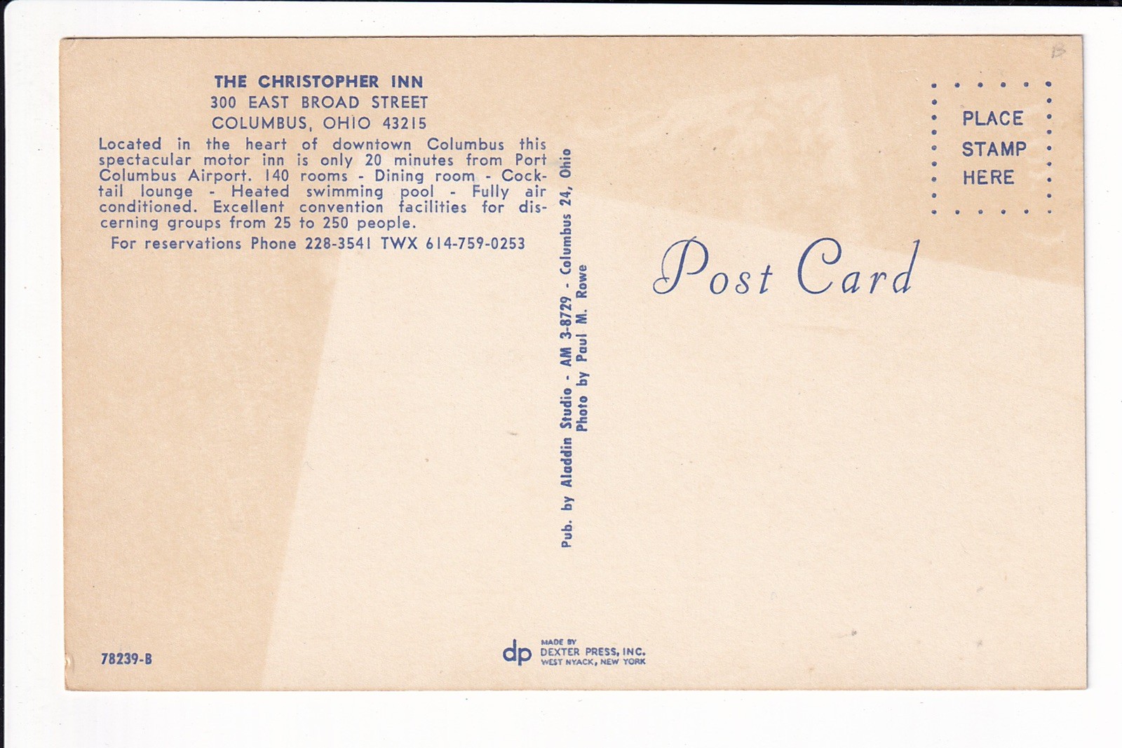 Postcard Indoor Pool View The Christopher Inn Columbus Ohio OH USA Unposted