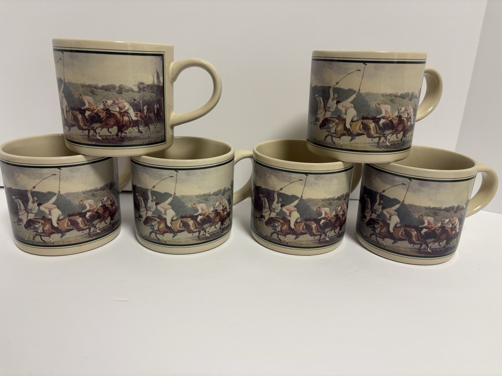 Ralph Lauren Vintage Polo Match Coffee Mugs 1988 Japan Equestrian Horse 6pc