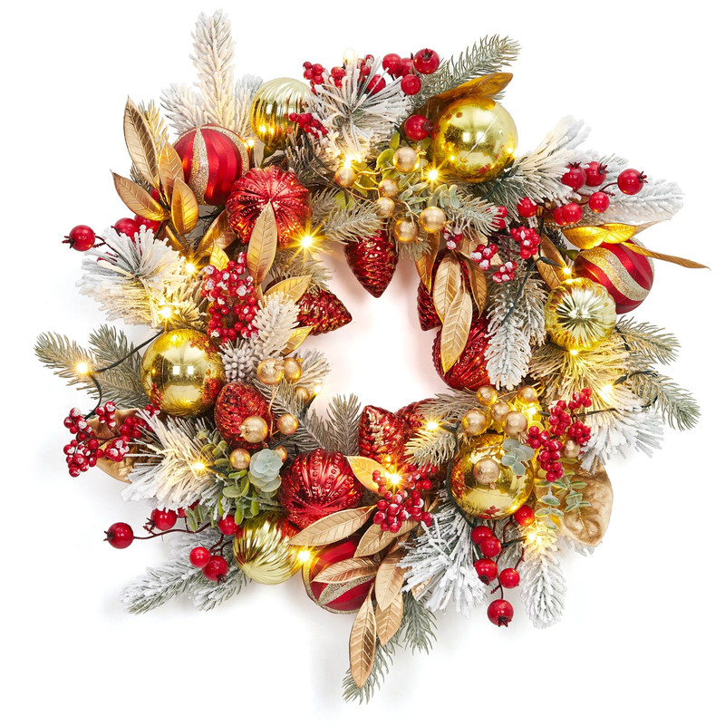 Garvee 24 In Christmas Wreath Lights Snow Flocked Outdoor Christmas Wreaths For