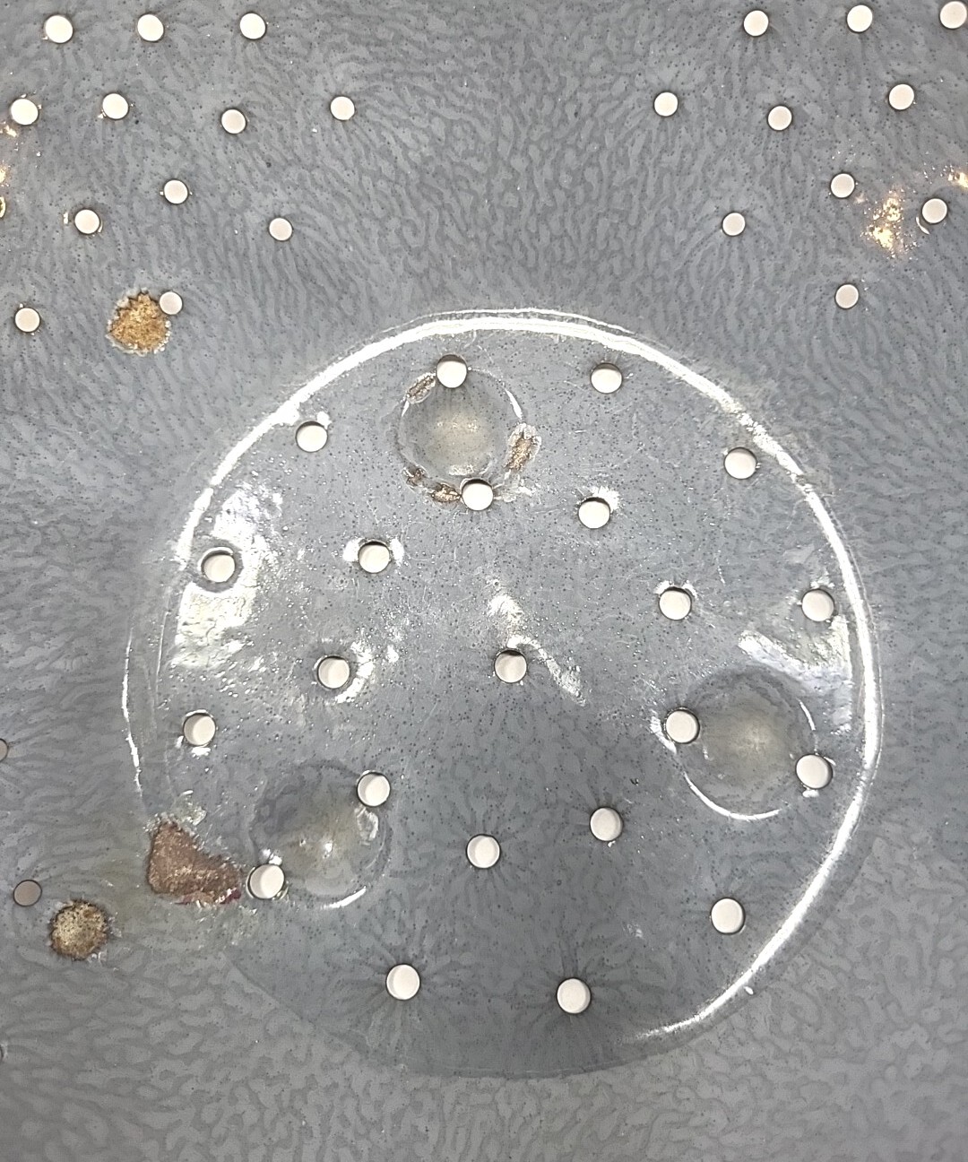 Vintage Enamelware – Granitware Gray Colander 11.125” Dia x 4.75″ Tall