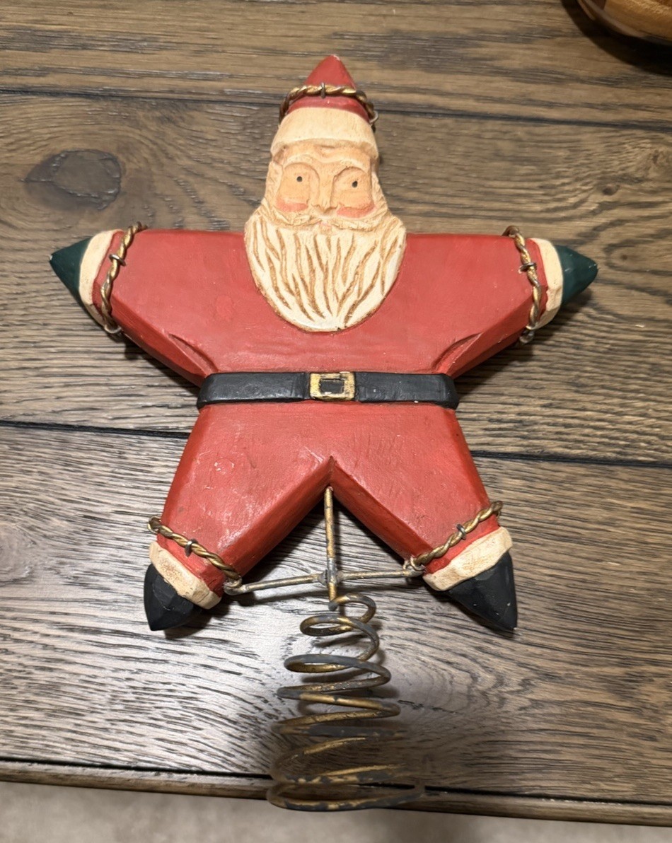 Folk Art Santa Tree Topper Christmas 9.5×8 In