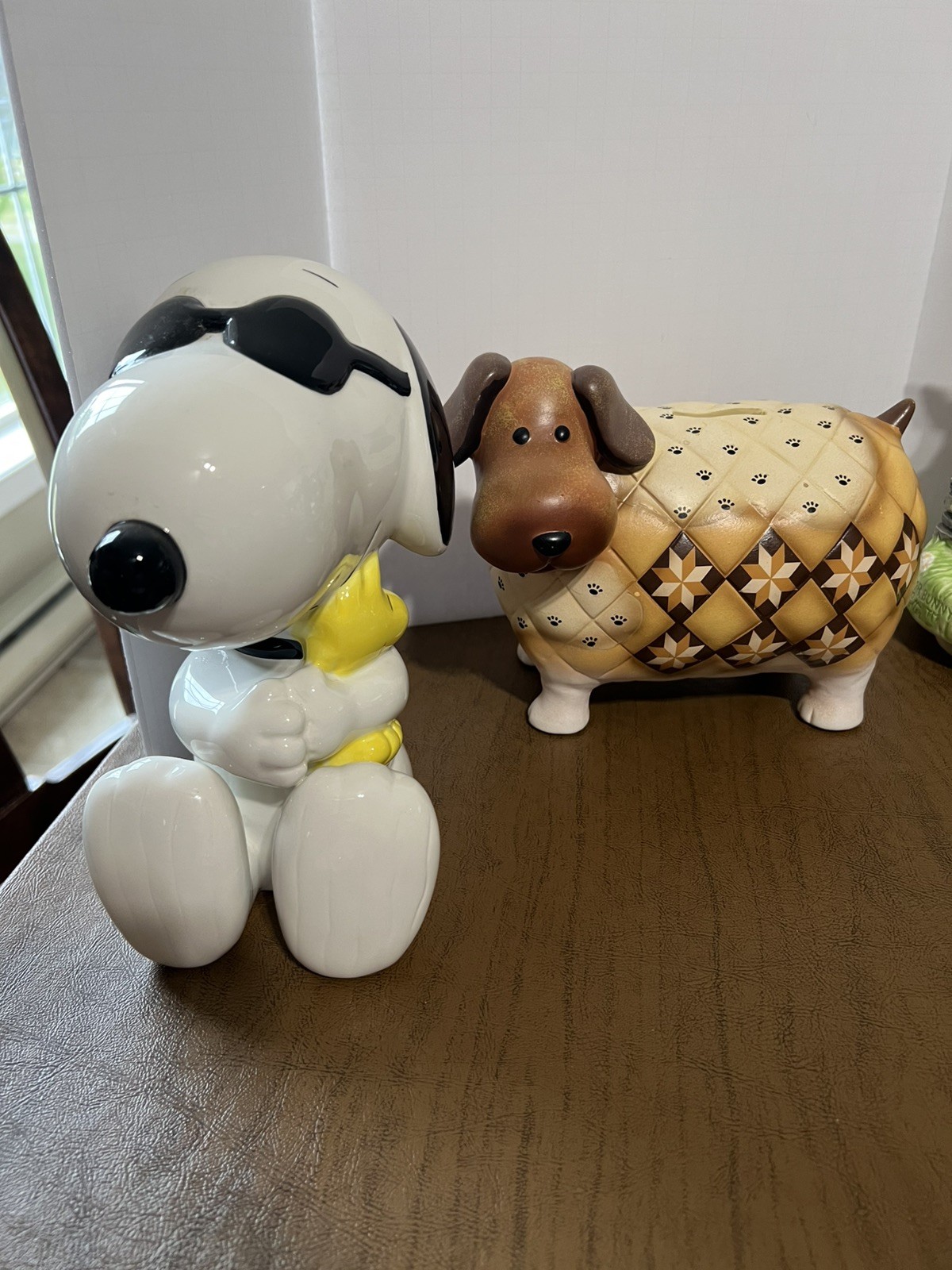 Snoopy Joe Cool w/ Woodstock Ceramic 8″ Piggy Bank Westland Giftware #8352 & Dog