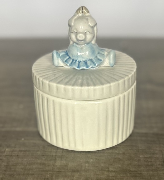Fitz & Floyd Trinket Box W/ Lid Piggy On Top 3.5” Diameter 4.5” Tall