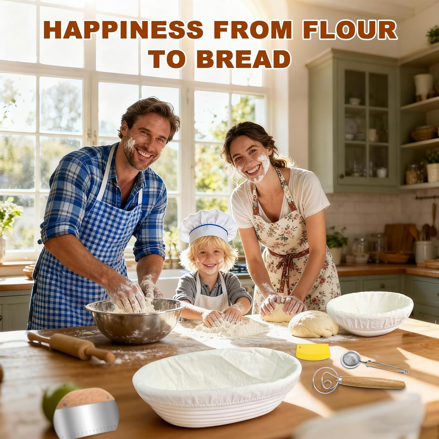 Sourdough Starter Kit,Sourdough Bread Baking Supplies, 9″ Round and 10″ Oval Ban