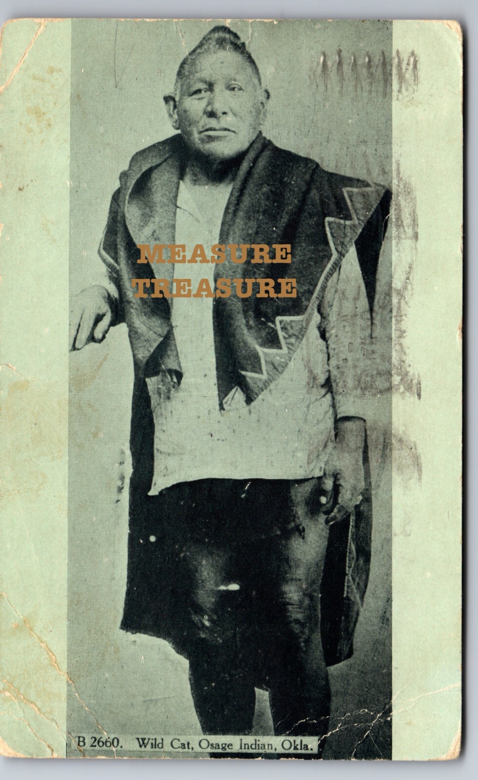 C.1923 OKLAHOMA OSAGE NATIVE AMERICAN BIG WILD CAT, PAWHUSKA CANCEL Postcard P82
