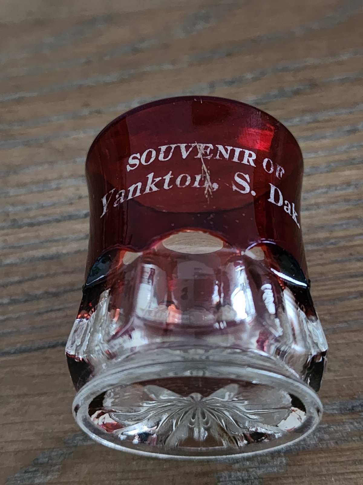 Antique Ruby Red Flash Glass Toothpick Holder Souvenir Yankton, SOUTH DAKOTA