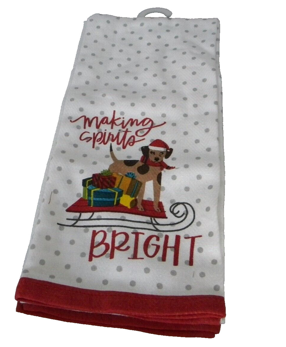 Set of 2 Christmas Holiday Dog Kitchen Hand Towels-MAKING CHRISTMAS BRIGHT