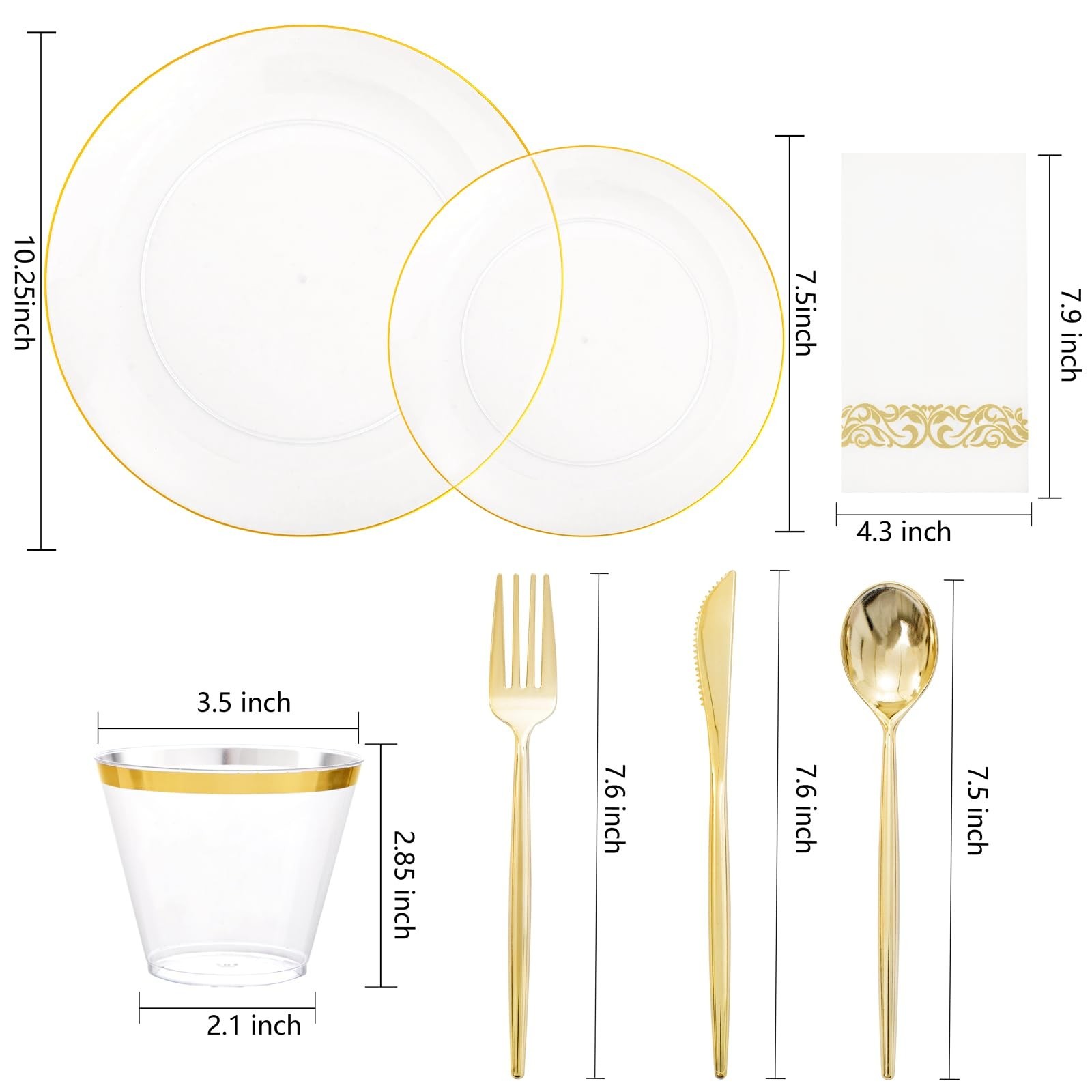MirthMood 210Pcs Clear and Gold Plastic Dinnerware Set for 30 Guests, Include…
