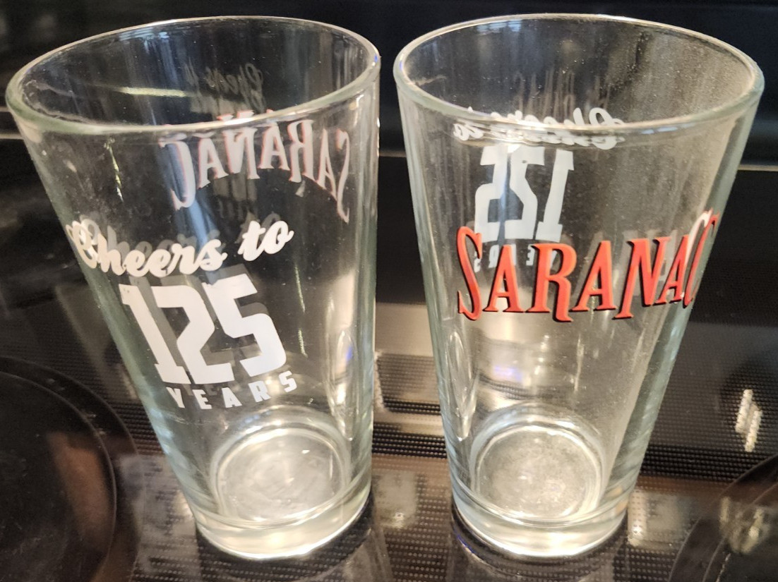 Set of 2 Saranac Brewing Company Beer Pint Glass 125 Years Anniversary 2013