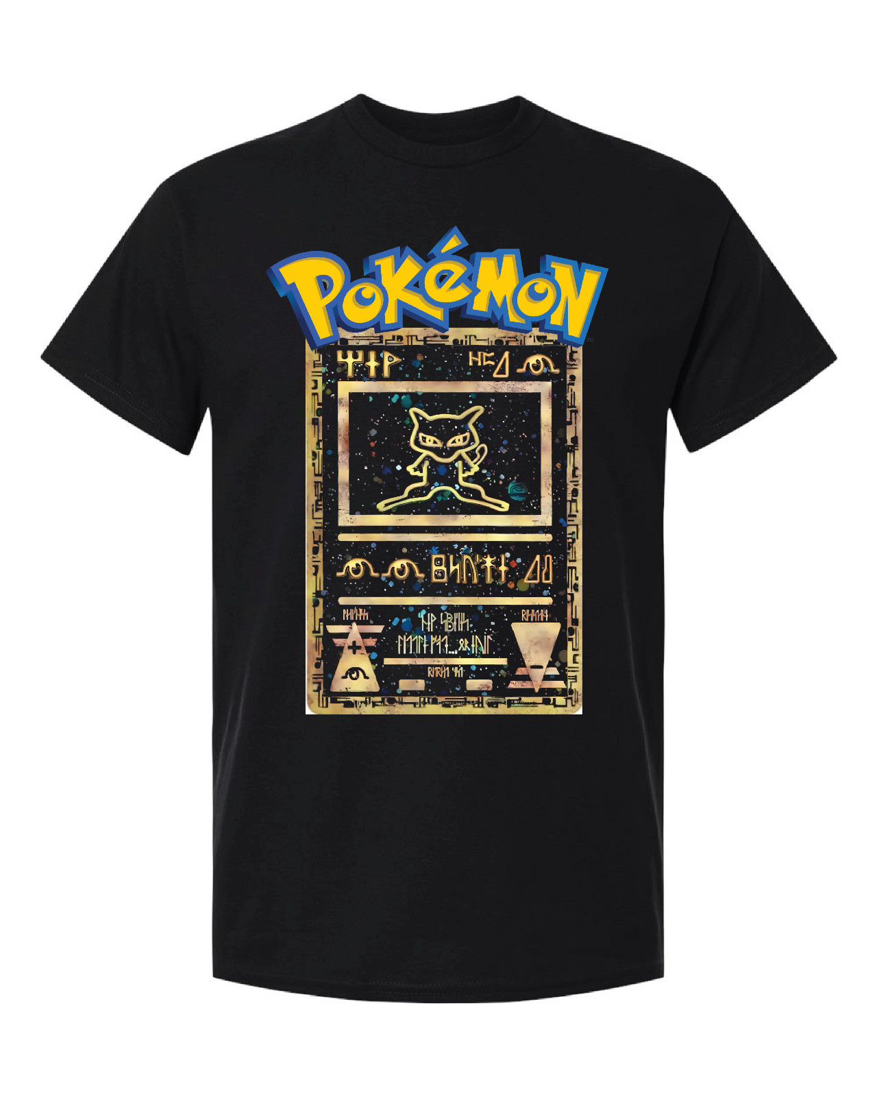 Pokemon T Shirt Ancient Mew 2000 Pokemon movie Promo Card design