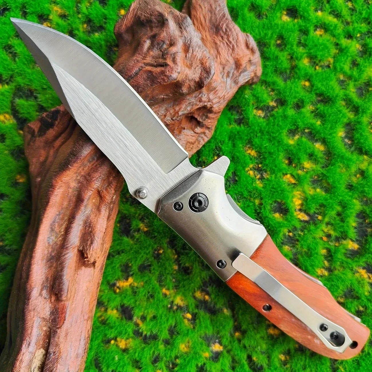 8″ Wood Assisted Open Spring Folding Pocket Knife Blade Tactical