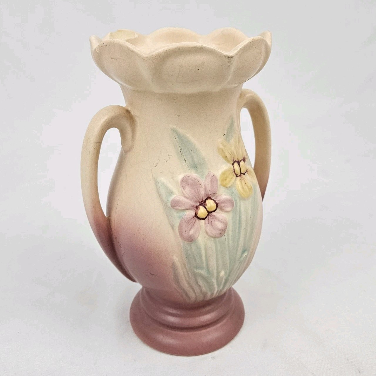 Hull Pottery Vase Iris 407-7 Double Handle Vintage Victorian Art Nouveau 1940’s