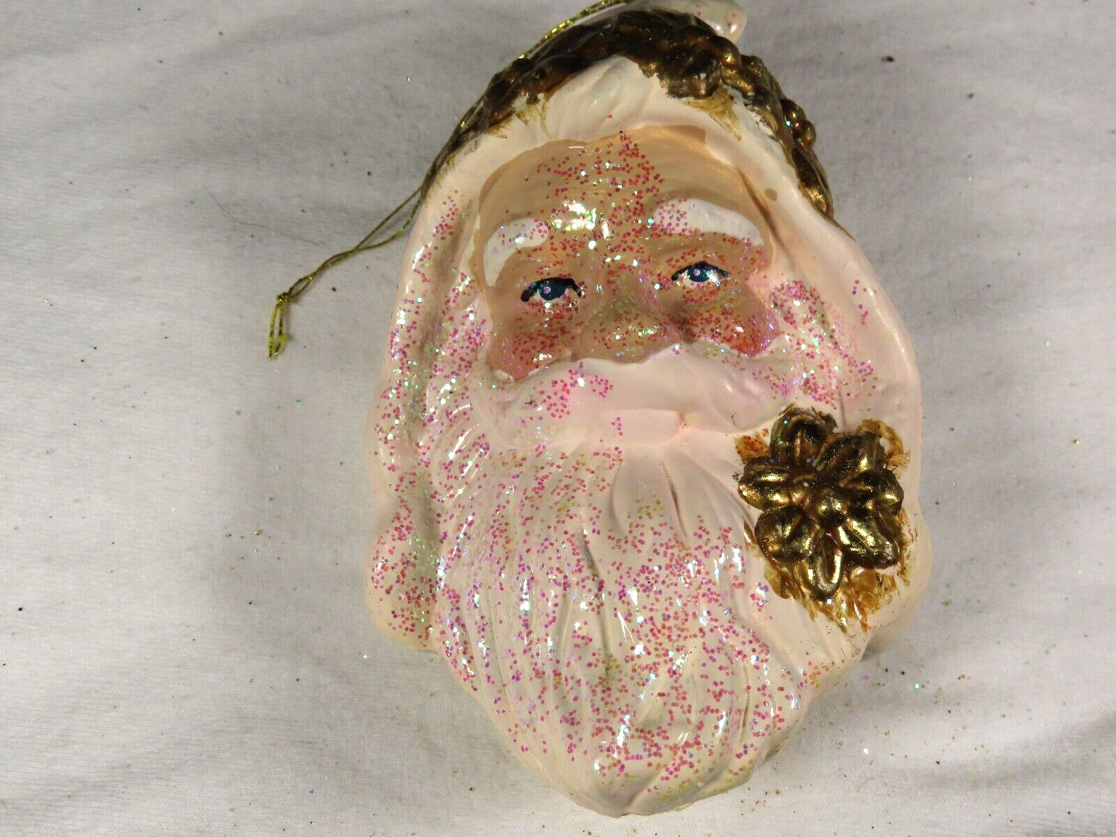 Hard Plastic Christmas Ornament Santa Silvestri Hand Painted 4″ Glitter C1261