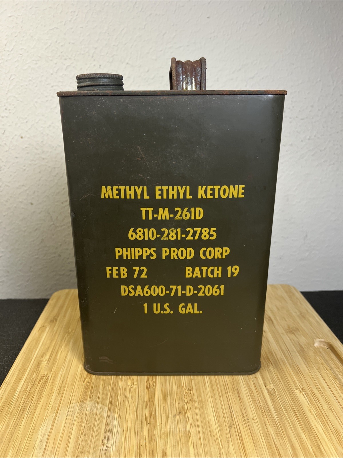 Vtg 1972 US Military MEK Metal Can 1 Gal Methyl Ethyl Ketone Surplus Vietnam Era