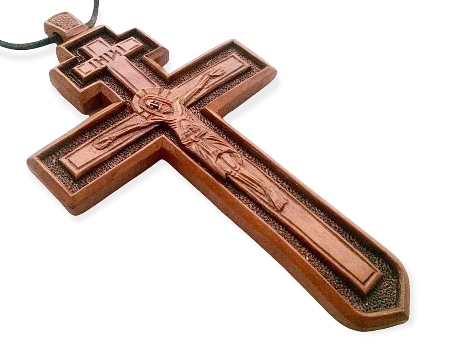 Double-Sided Orthodox Pectoral Neck Cross Wooden Handmade Crucifix JESUS CHRIST