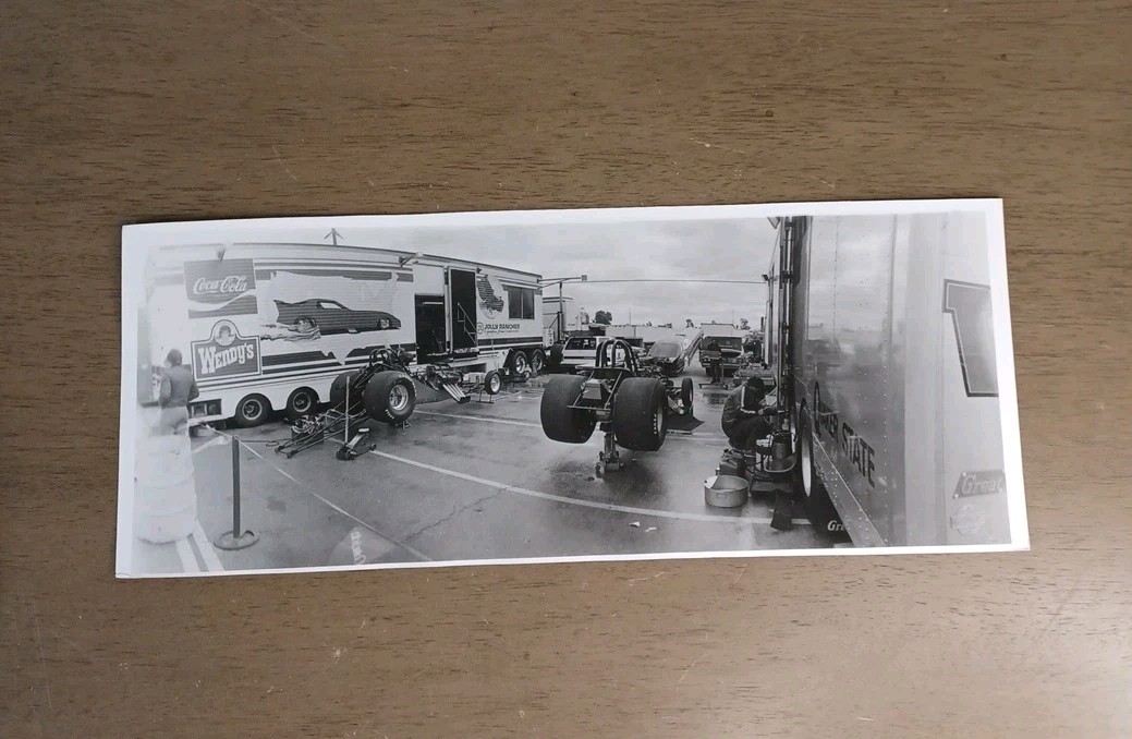 Drag Racing Photo Black & White Motorsports Racing Panoramic Vtg. 1970s [2]