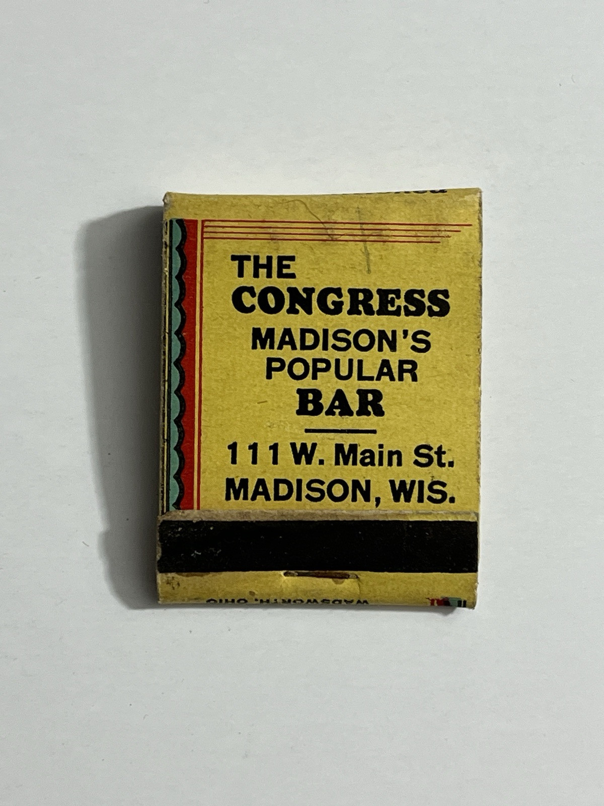 Vintage Matchbook Matches The Congress Madison’s Popular Bar Wisconsin