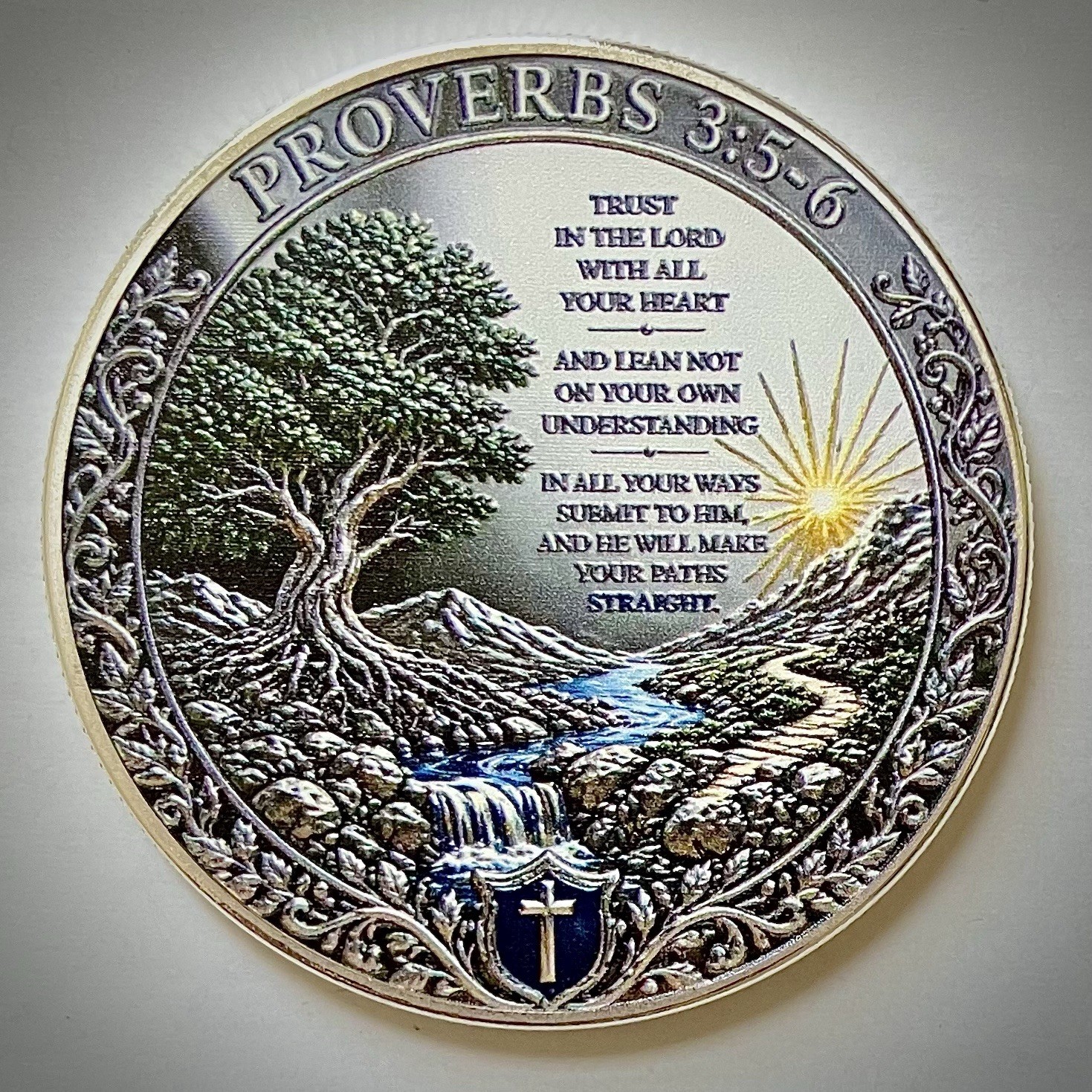 Proverbs 3:5-6 Challenge Coin-2D-Silver Colored-Matte Finish-New-Bible Verse