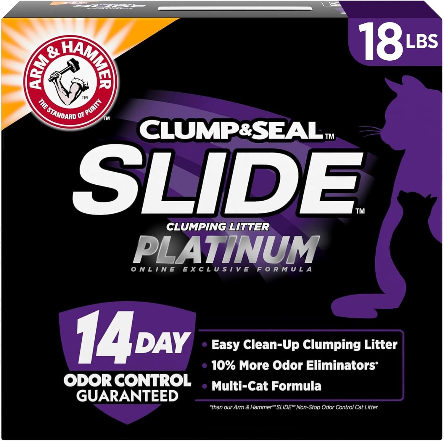 ARM & HAMMER Slide Platinum Easy Clean-Up Clumping Cat Litter, 18 lbs | 24/7 Odo